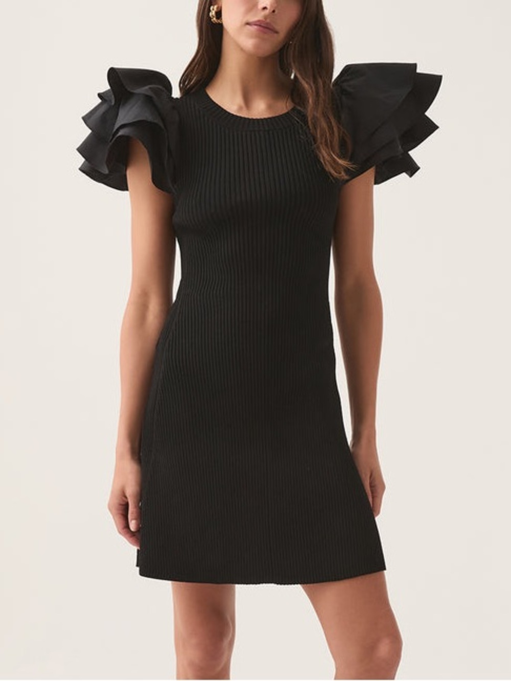 Aje Questa Puff Sleeve Mini Dress Black Ribbed Knit Little Black Dress US 4 - Picture 12 of 16